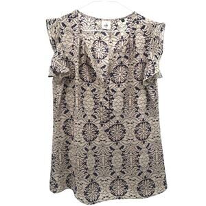 Cabi Damask Floral Print Flutter Sleeve Blouse Womens S